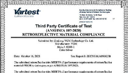 banner of ANSI/ISEA 107 Certificate & Test Report for H001-1 Product